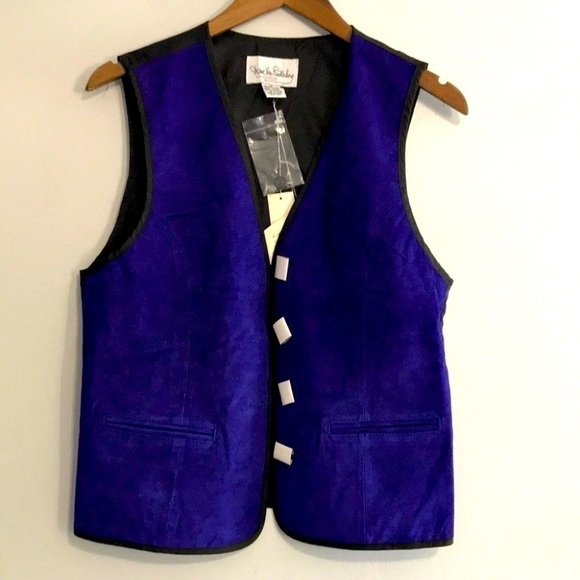 Diane Von Furstenberg Blue Split Pigskin Leather Vest New With Tags size Medium - Picture 1 of 8